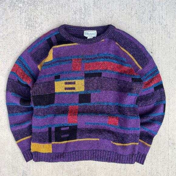 Milestone 80’s Purple Multi-Colored Geometric Pattern Pullover Sweater - Picture 4 of 8